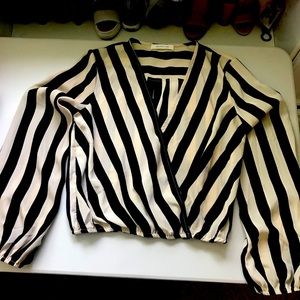 Striped balloon sleeve top